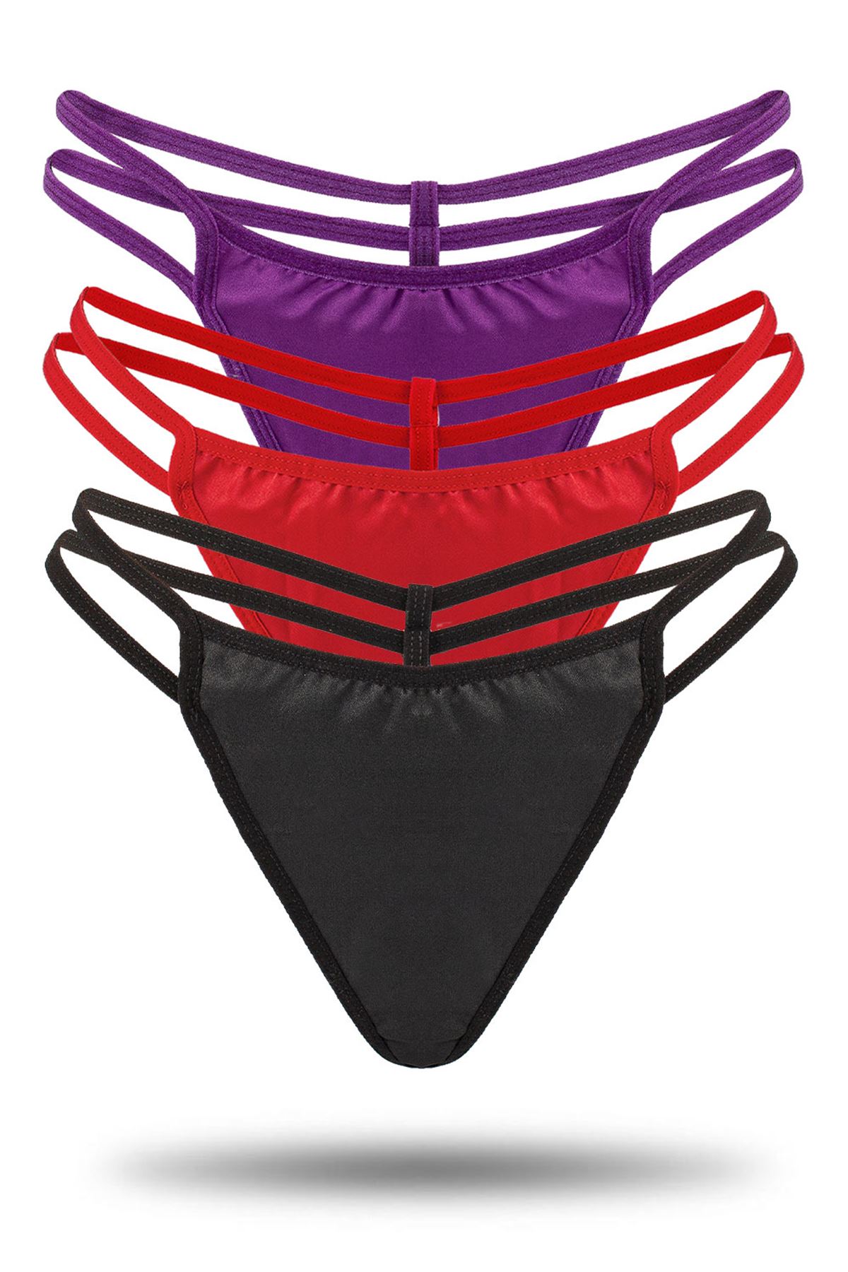 Çift İpli Saten Tanga 3'lü Set