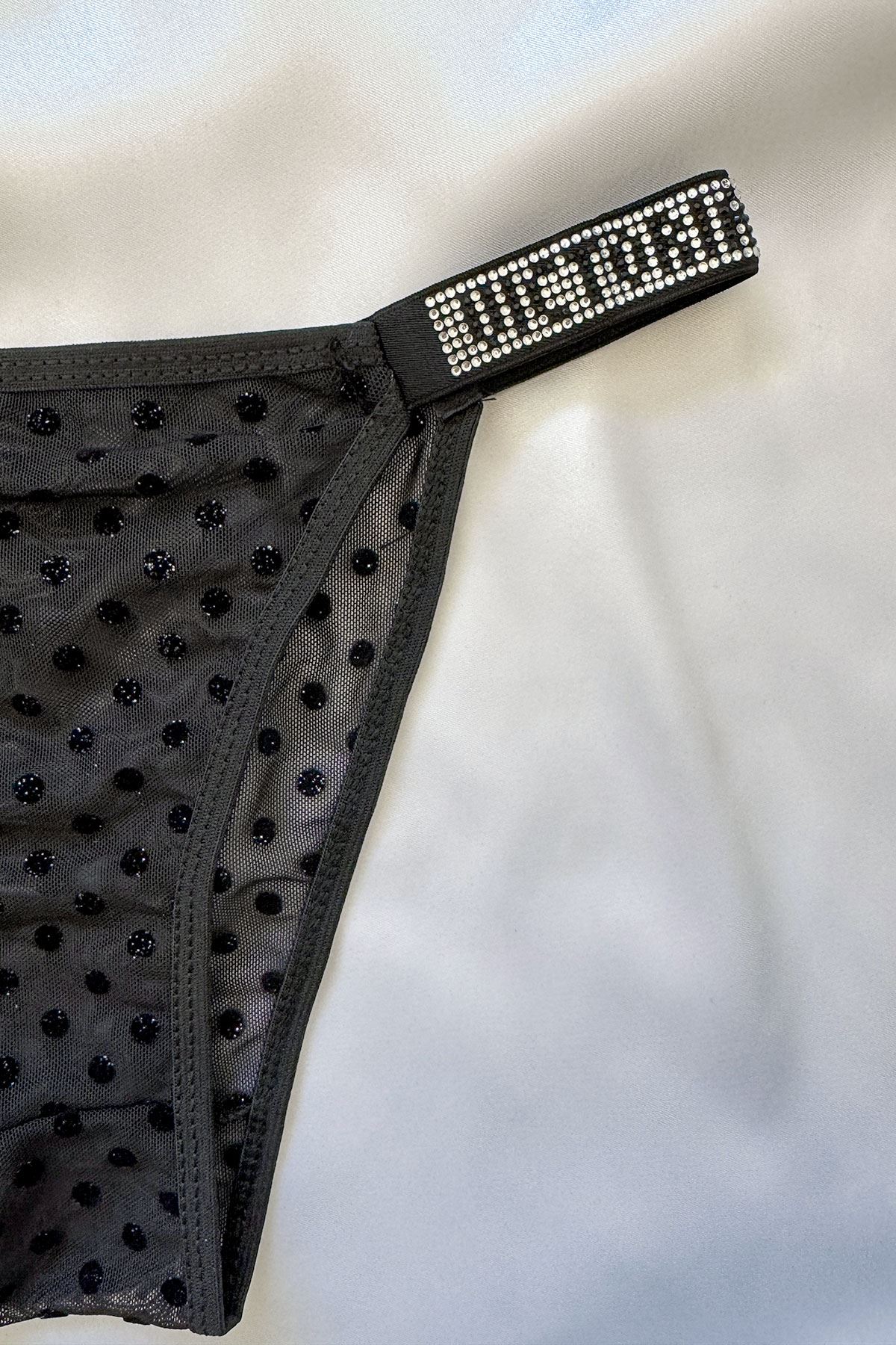 Puantiyeli Taş Askılı Destekli Sütyen Takım Siyah