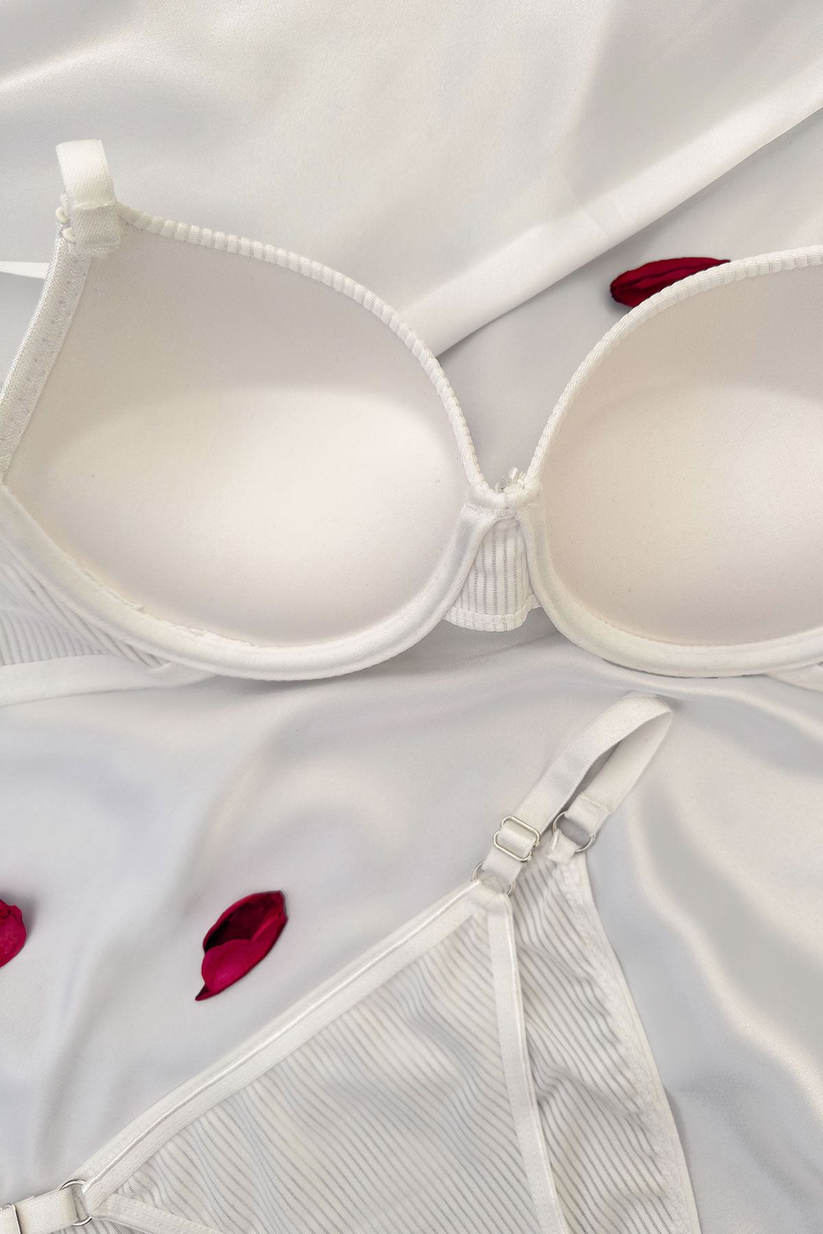 Destekli Çizgili Sütyen Takım Ekru