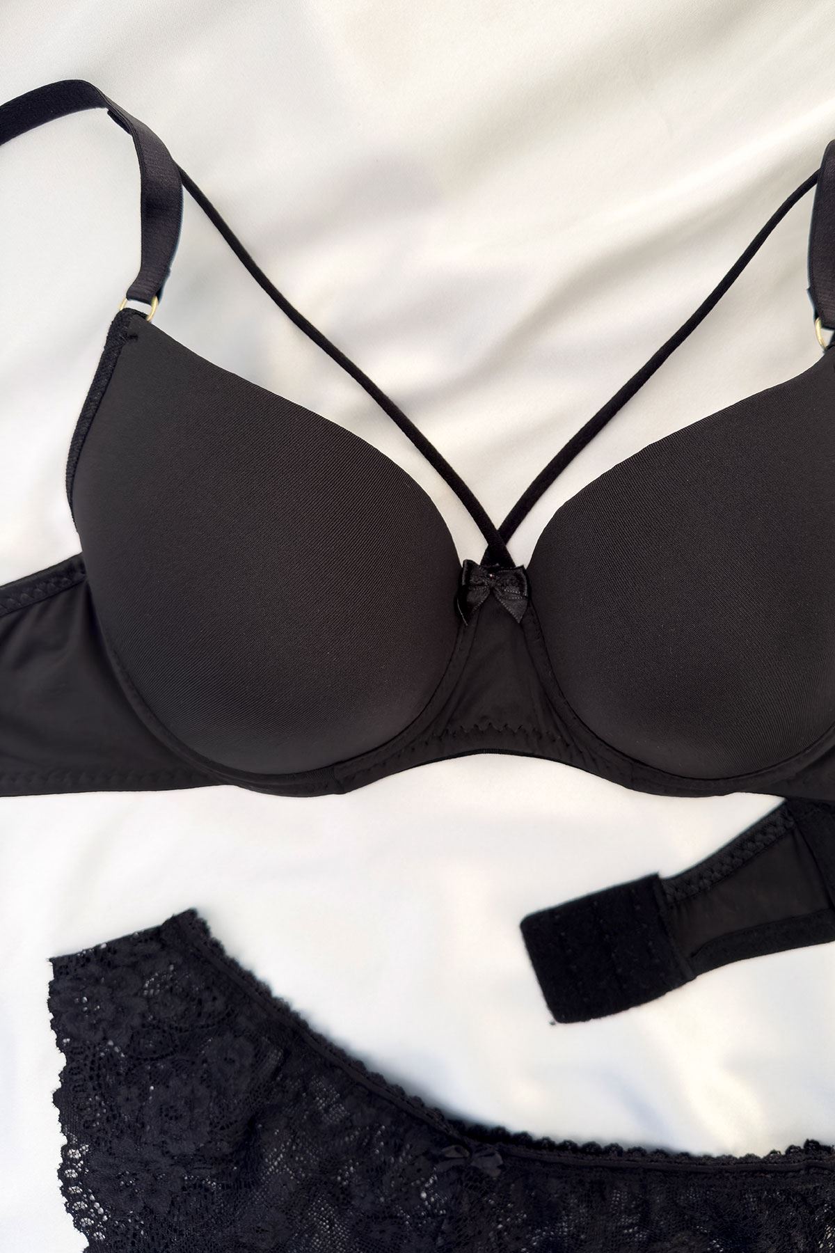 Yarım Destekli İpli Sütyen Takım Siyah