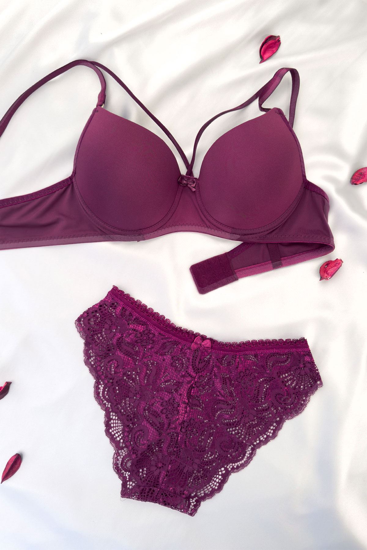 Yarım Destekli İpli Sütyen Takım Mürdüm