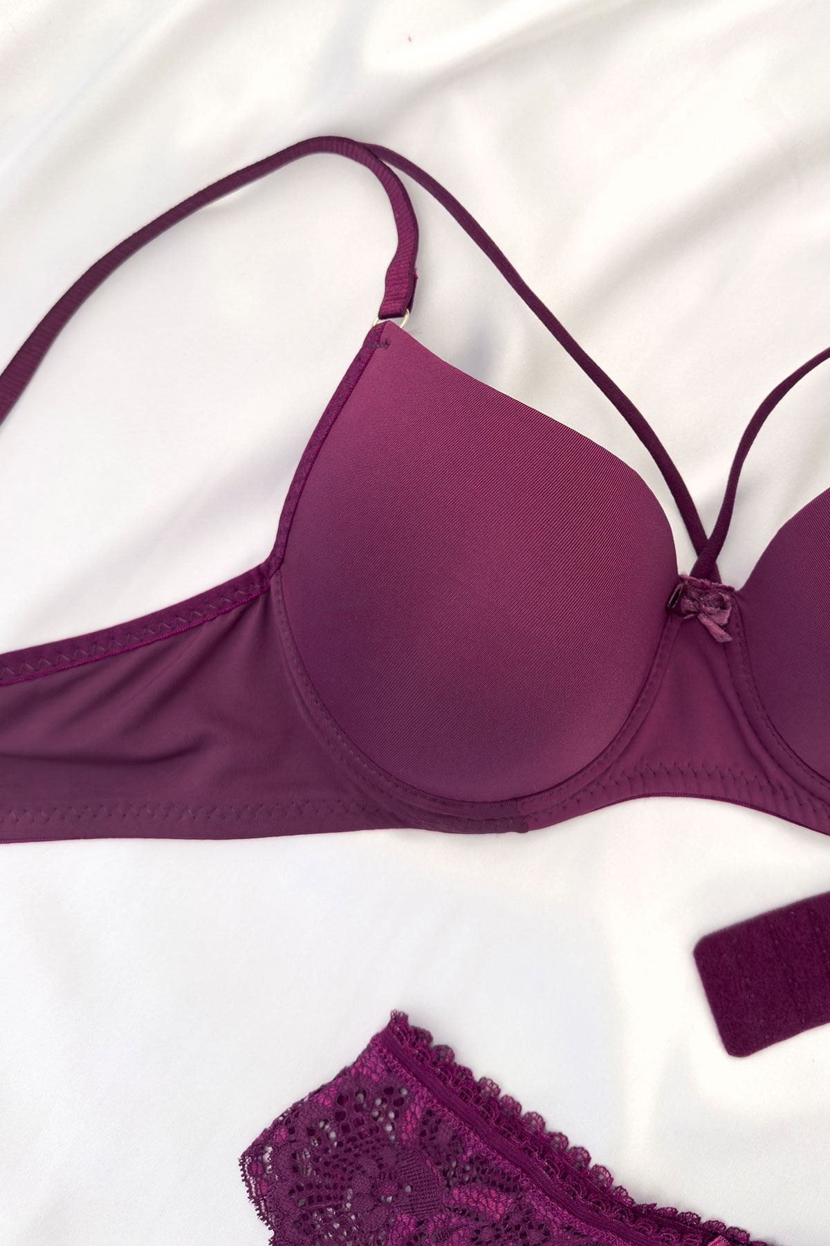 Yarım Destekli İpli Sütyen Takım Mürdüm