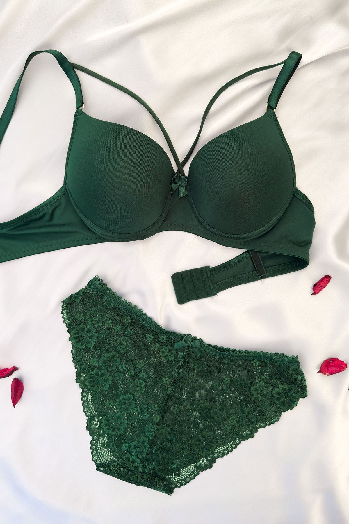 Yarım Destekli İpli Sütyen Takım Zümrüt Yeşil