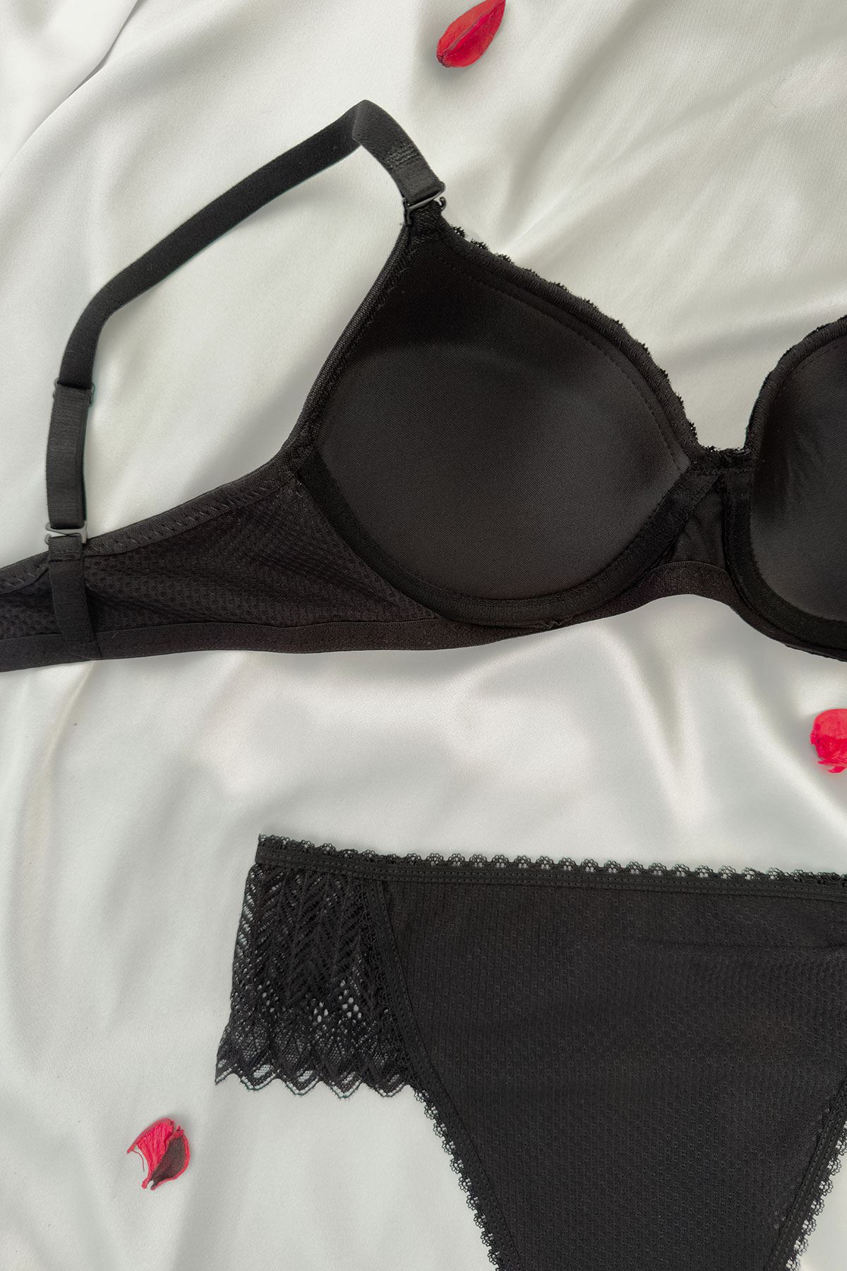 Destekli Jakarlı Sütyen Takım Siyah