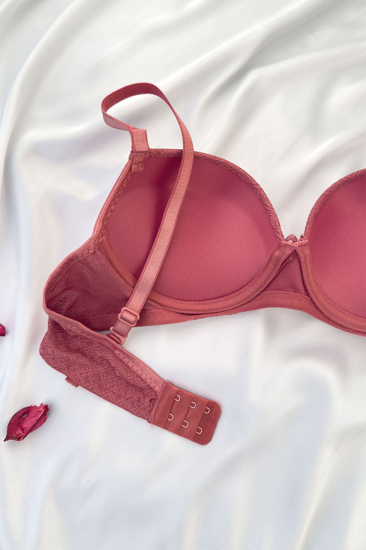 Destekli Jakar Desenli Sütyen Takım Gül Kurusu