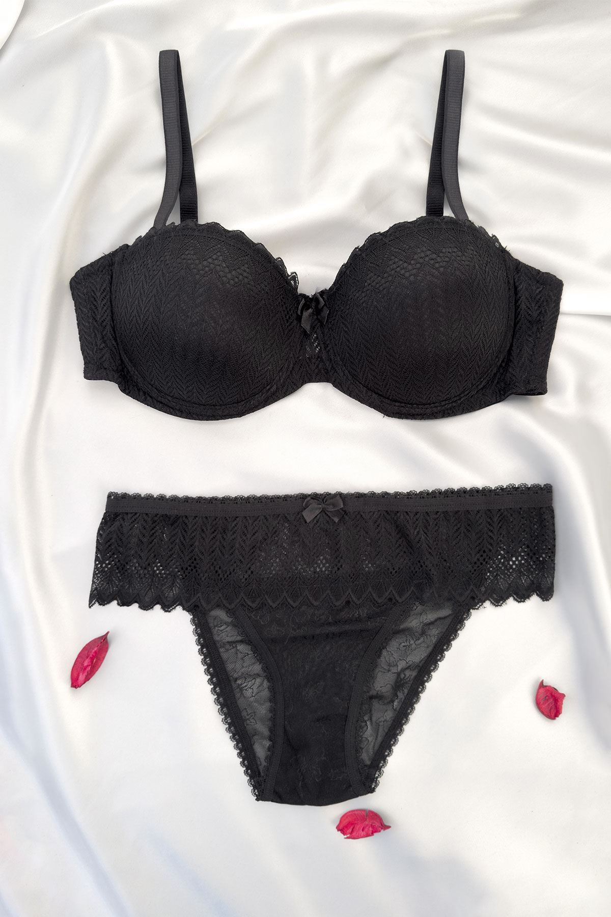 Destekli Straplez Sütyen Takım Siyah