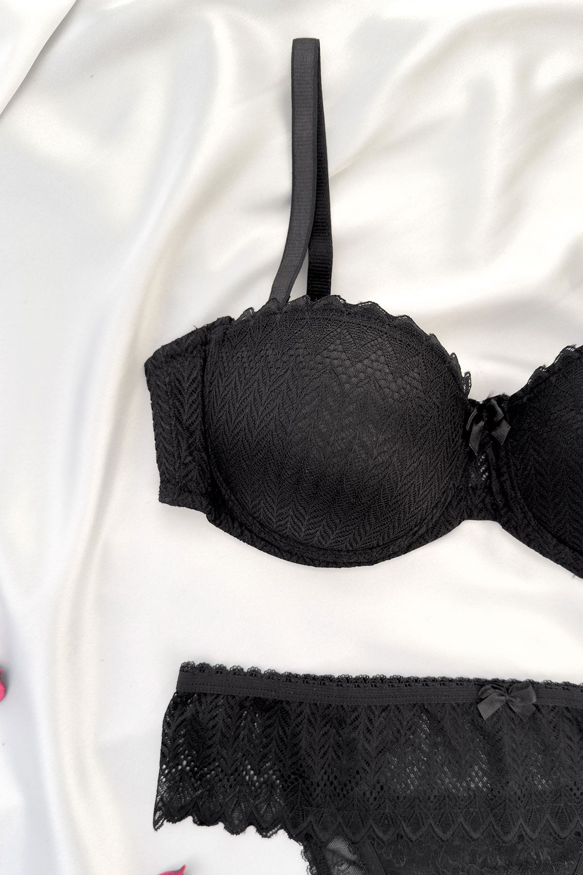 Destekli Straplez Sütyen Takım Siyah