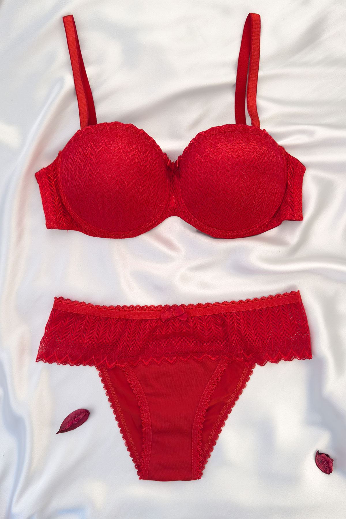 Destekli Straplez Sütyen Takım Kırmızı