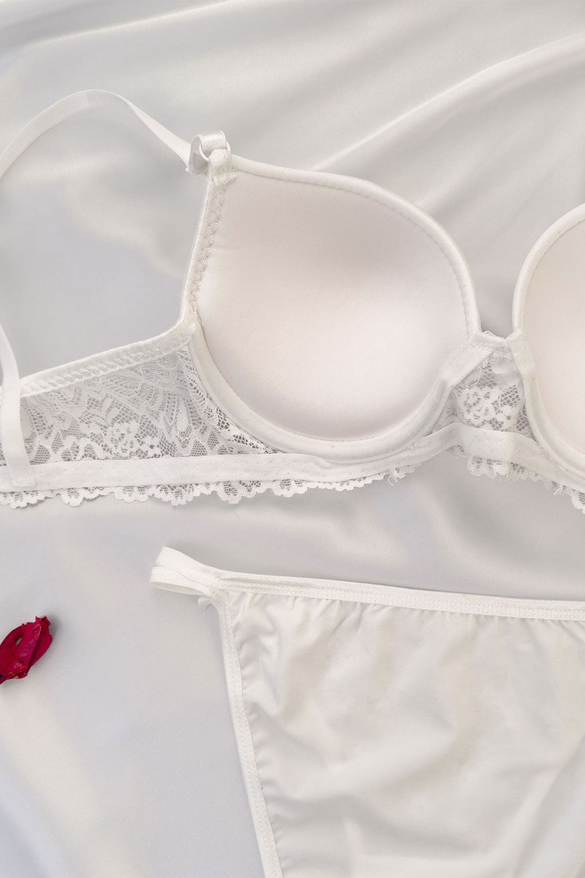 Destekli Mikro Parlak Sütyen Takım Ekru