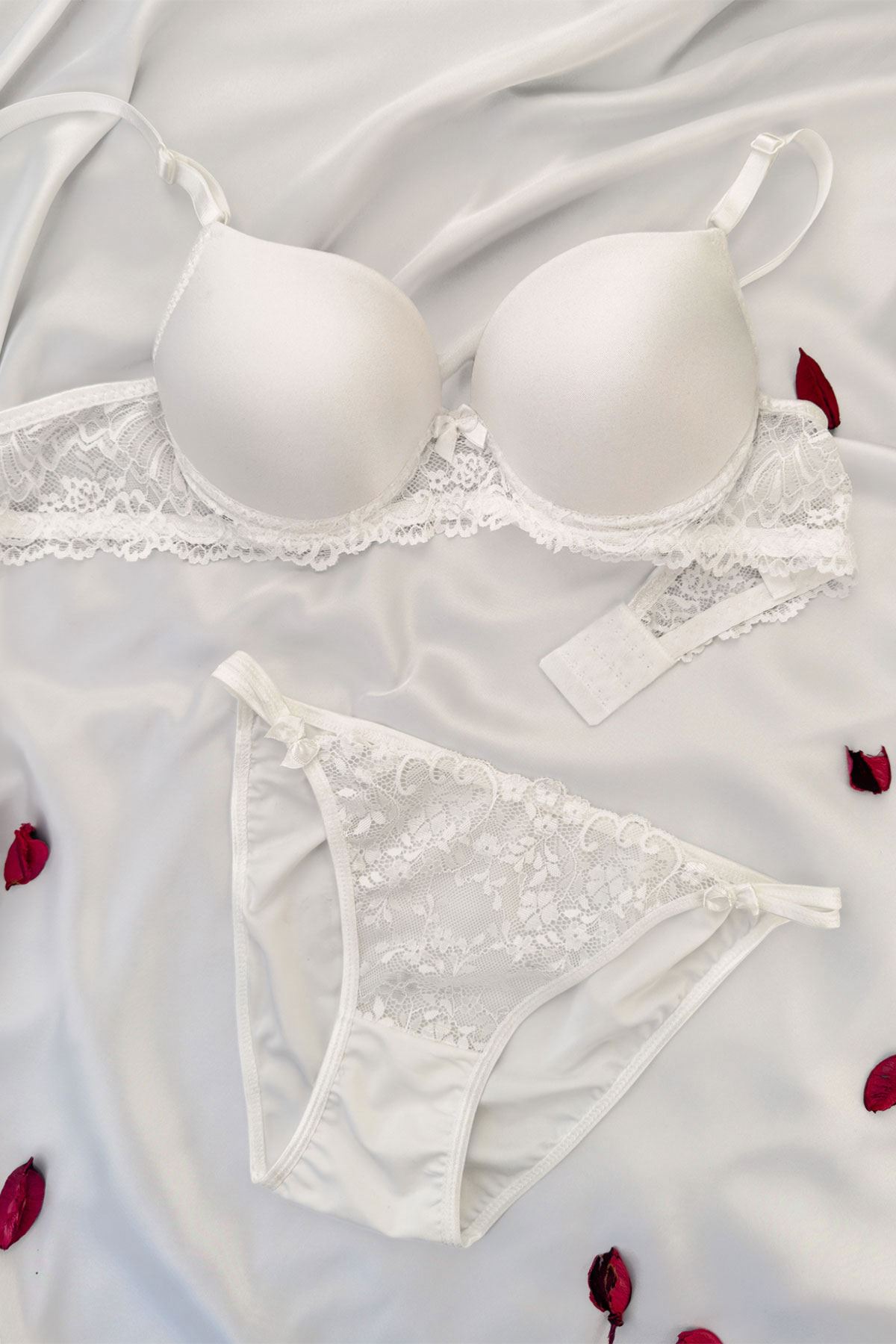 Destekli Mikro Parlak Sütyen Takım Ekru