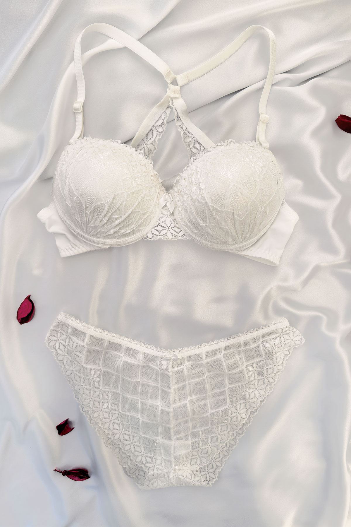 Destekli Sırtı Çapraz Askılı Sütyen Takım Ekru