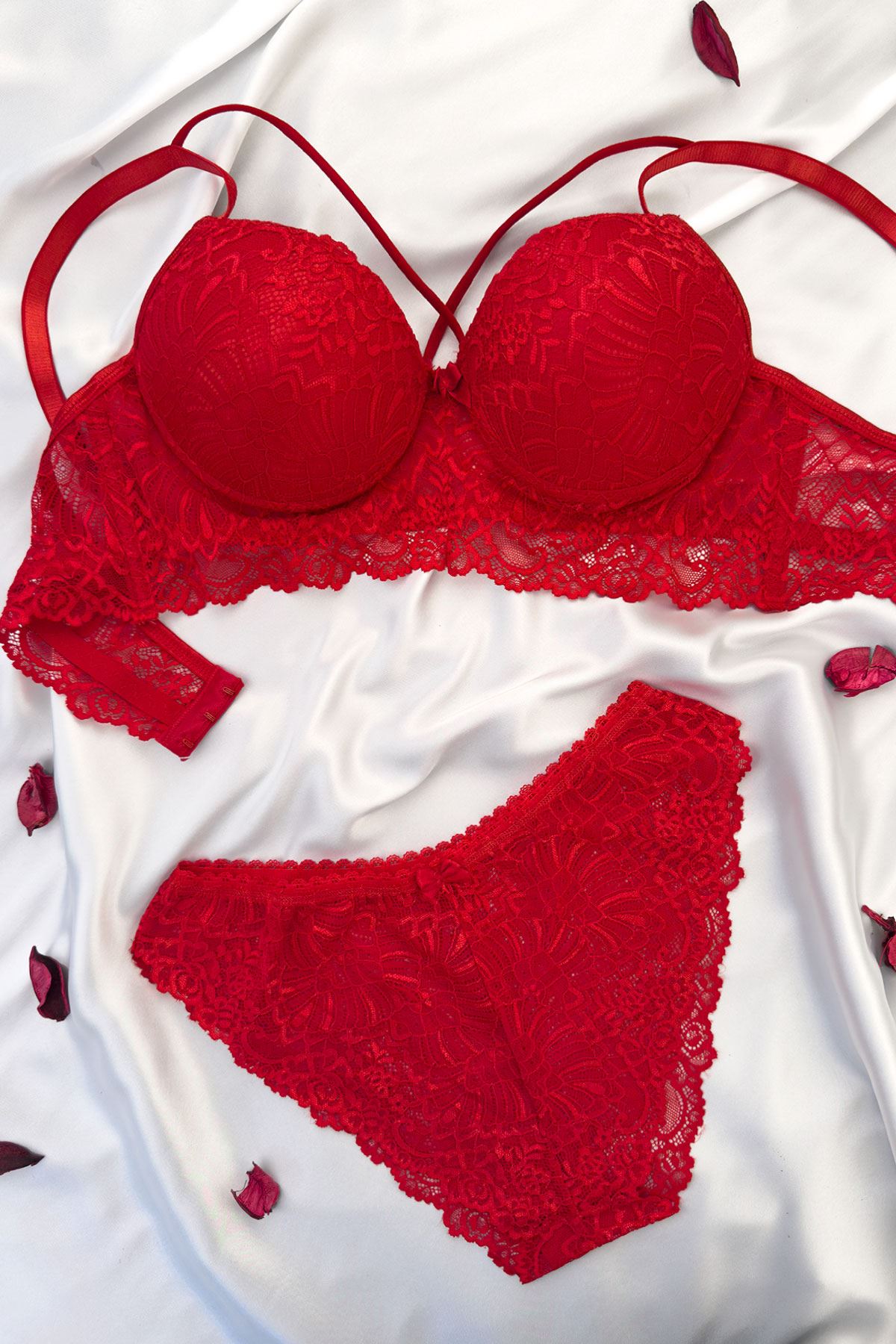 Destekli Bralet Sütyen Takım Kırmızı
