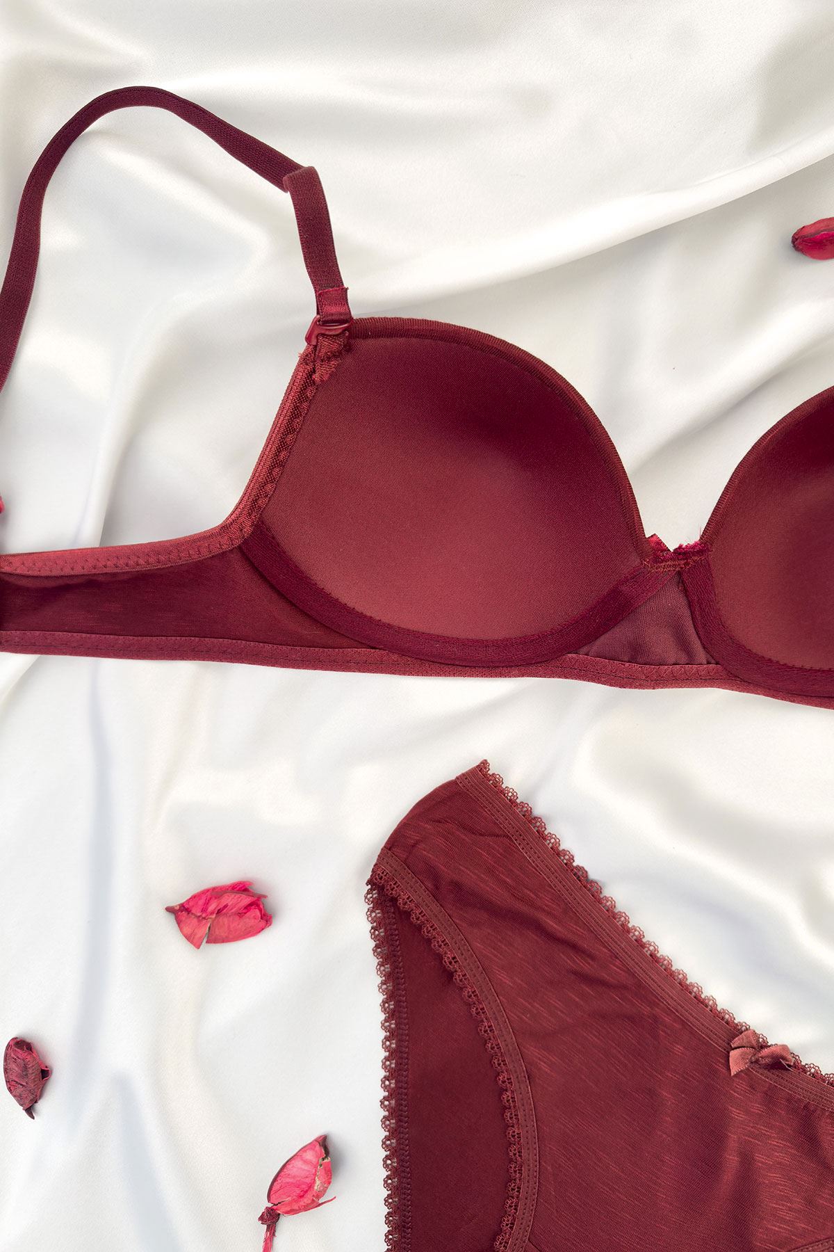 Desteksiz Bambu Sütyen Takım Bordo