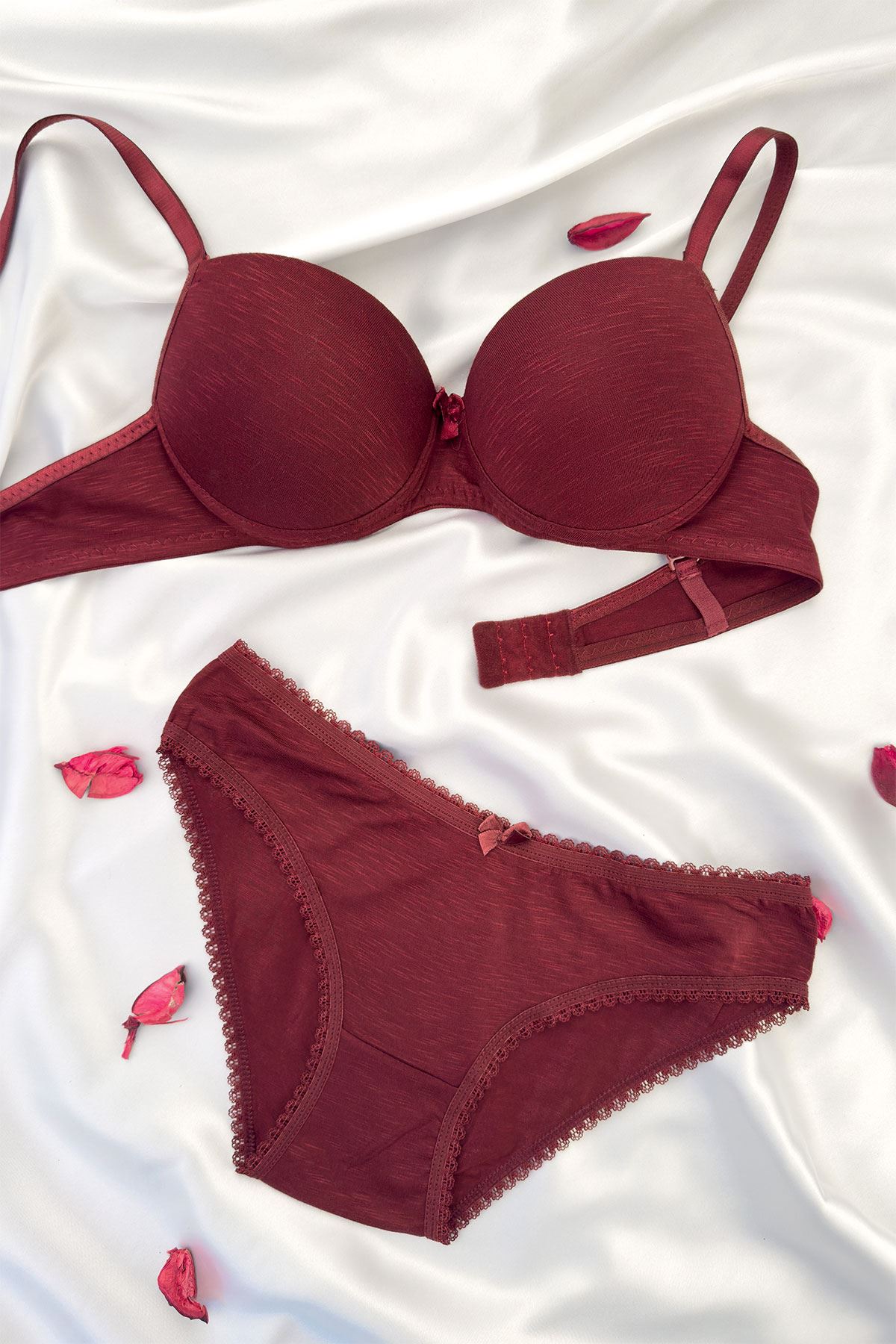 Desteksiz Bambu Sütyen Takım Bordo