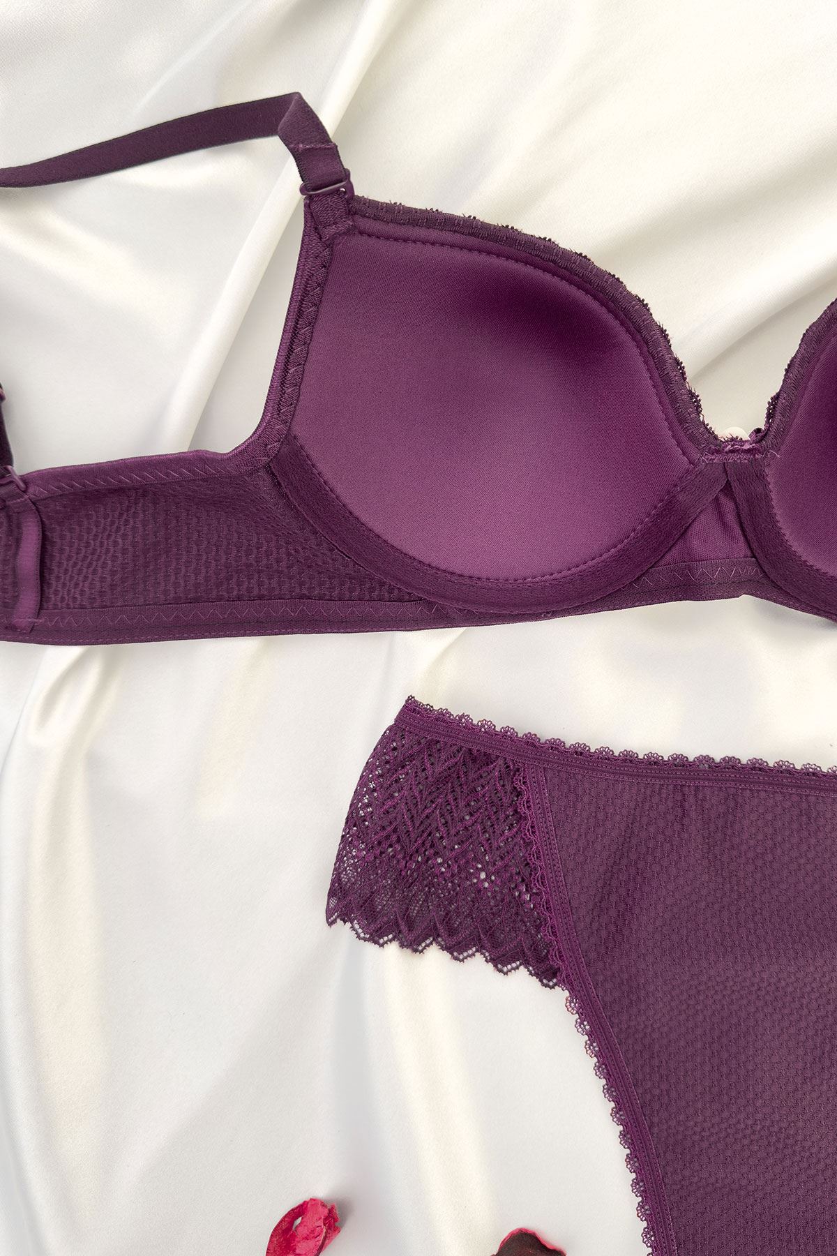 Desteksiz Jakarlı Sütyen Takım Mürdüm