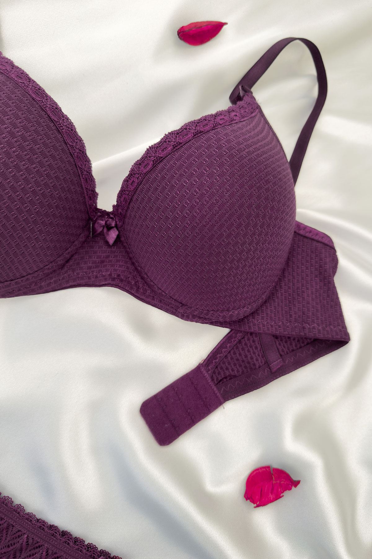 Desteksiz Jakarlı Sütyen Takım Mürdüm