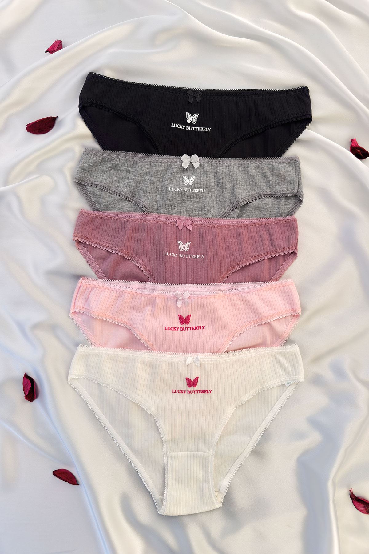 5'li Fitilli Baskılı Bikini Külot Set