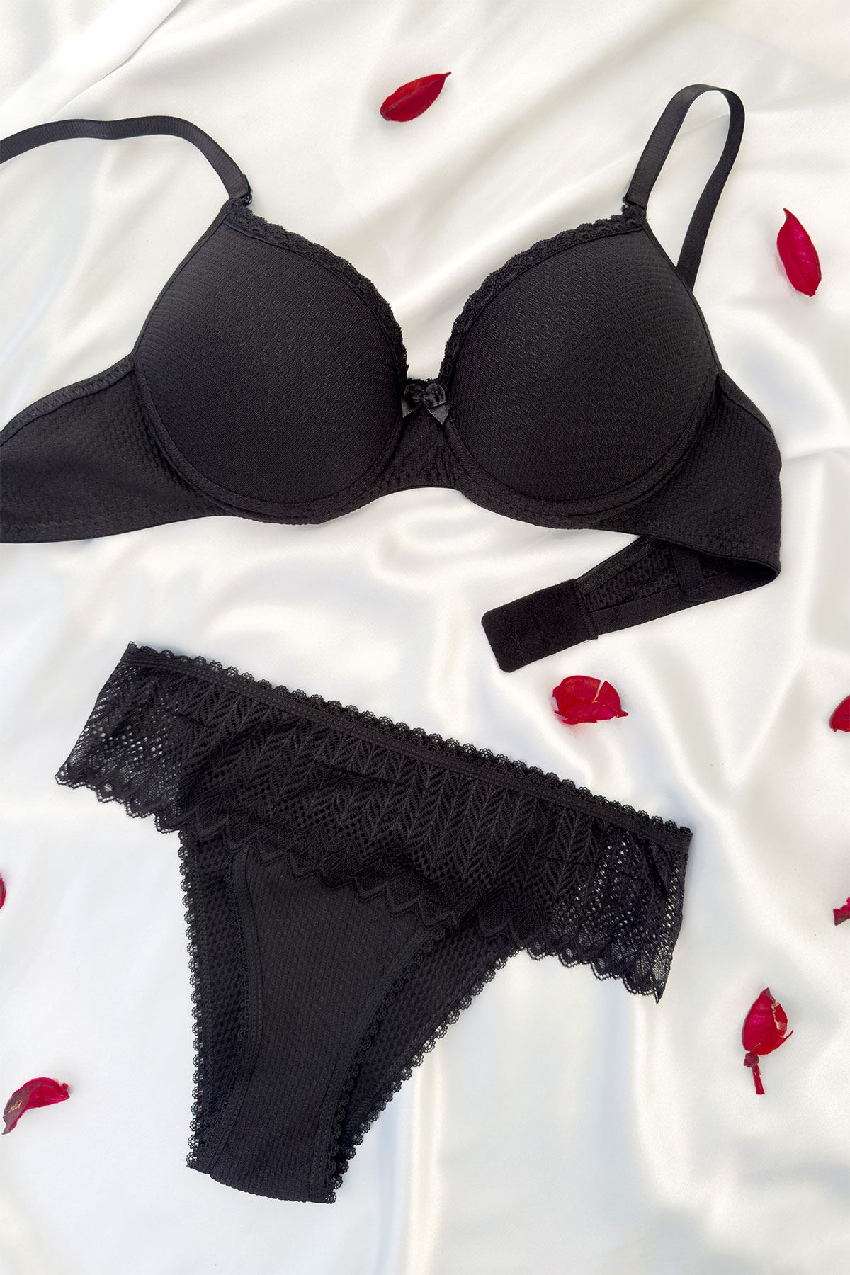 Desteksiz Jakarlı Sütyen Takım Siyah