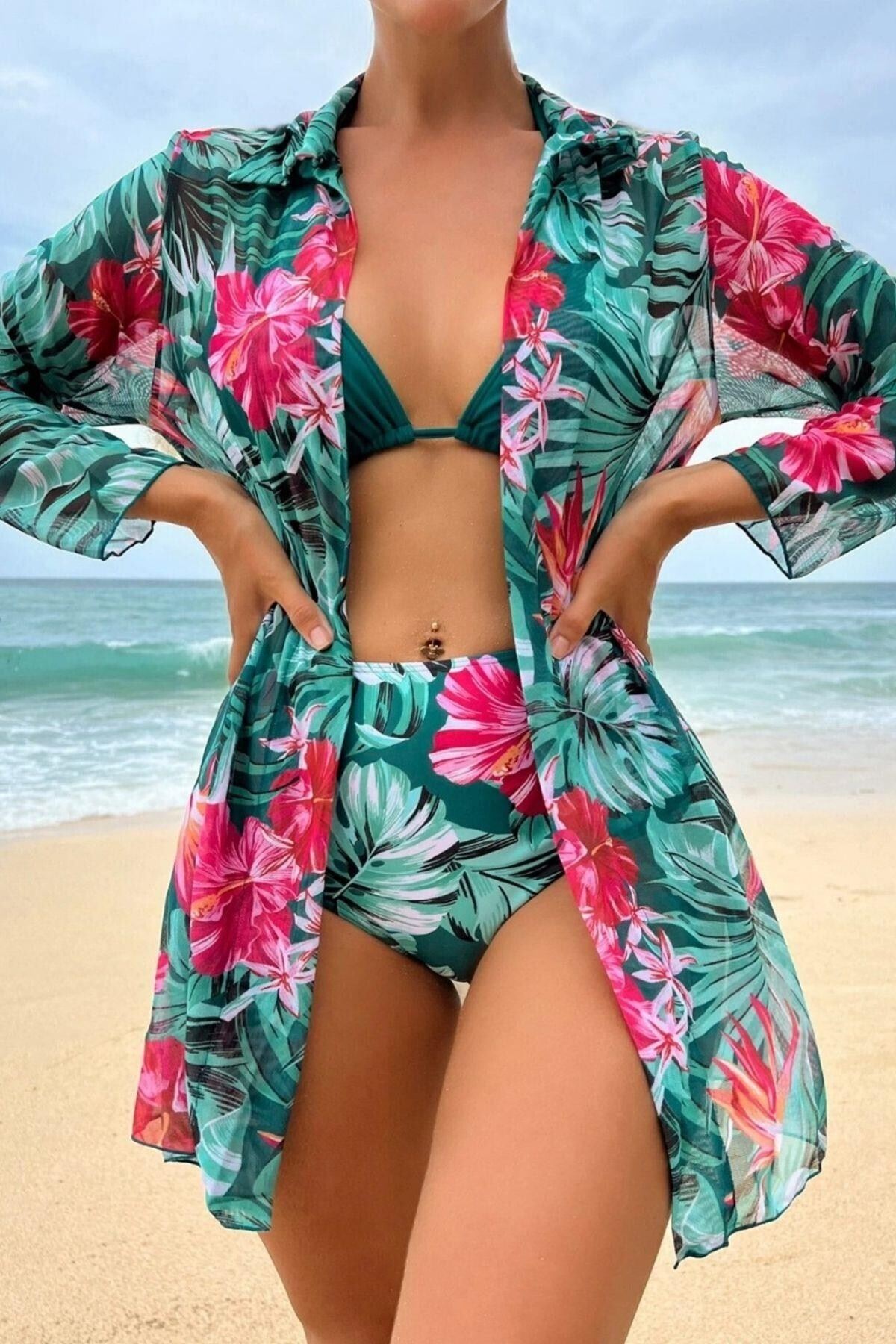 Yüksek Bel Bikini Pareo Takım