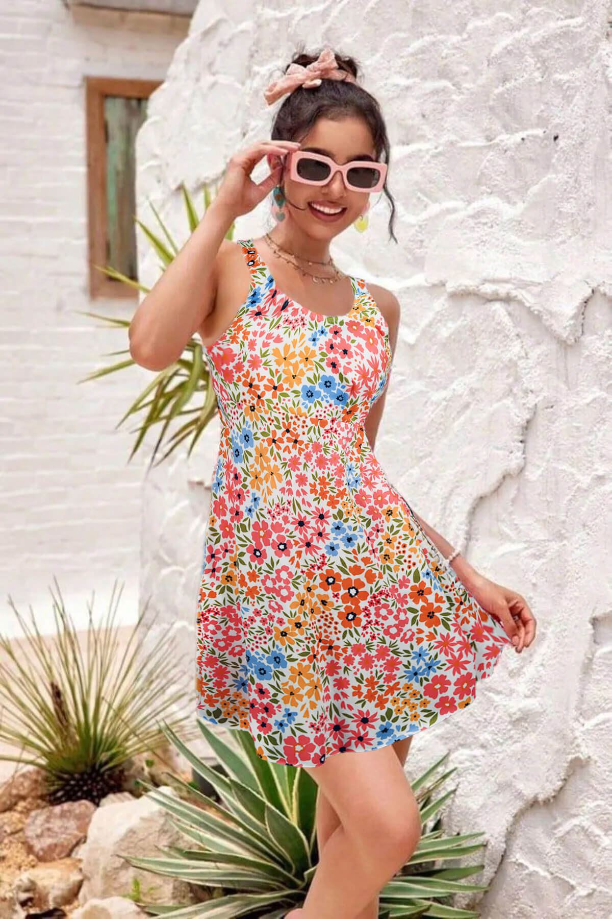 Çiçek Desenli Kaplı Astarlı Mayo Slip Takım