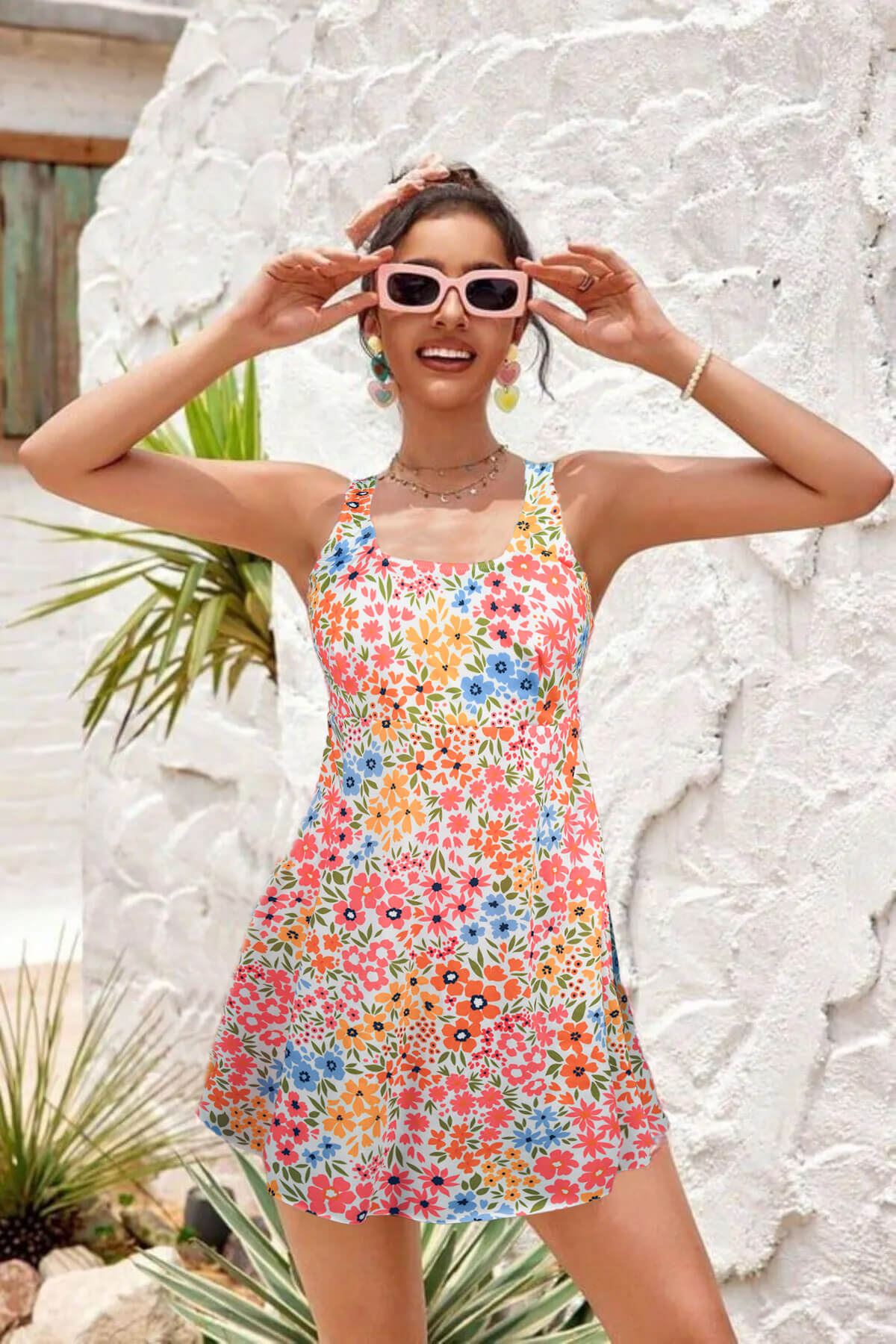 Çiçek Desenli Kaplı Astarlı Mayo Slip Takım