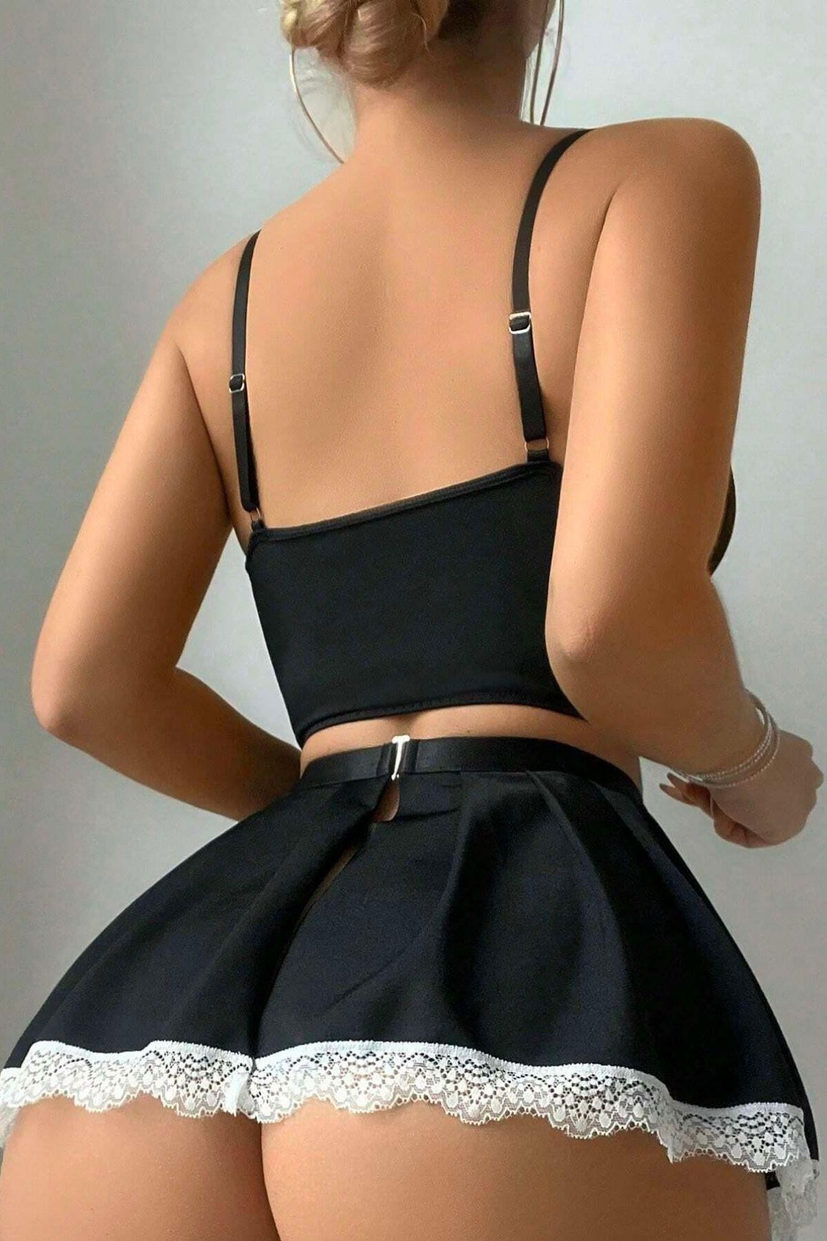 Fransız Model Hizmetçi Kostüm Siyah