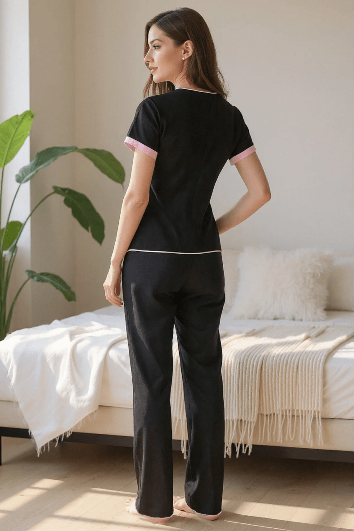 Kare Yaka Kadın Pijama Takımı Siyah