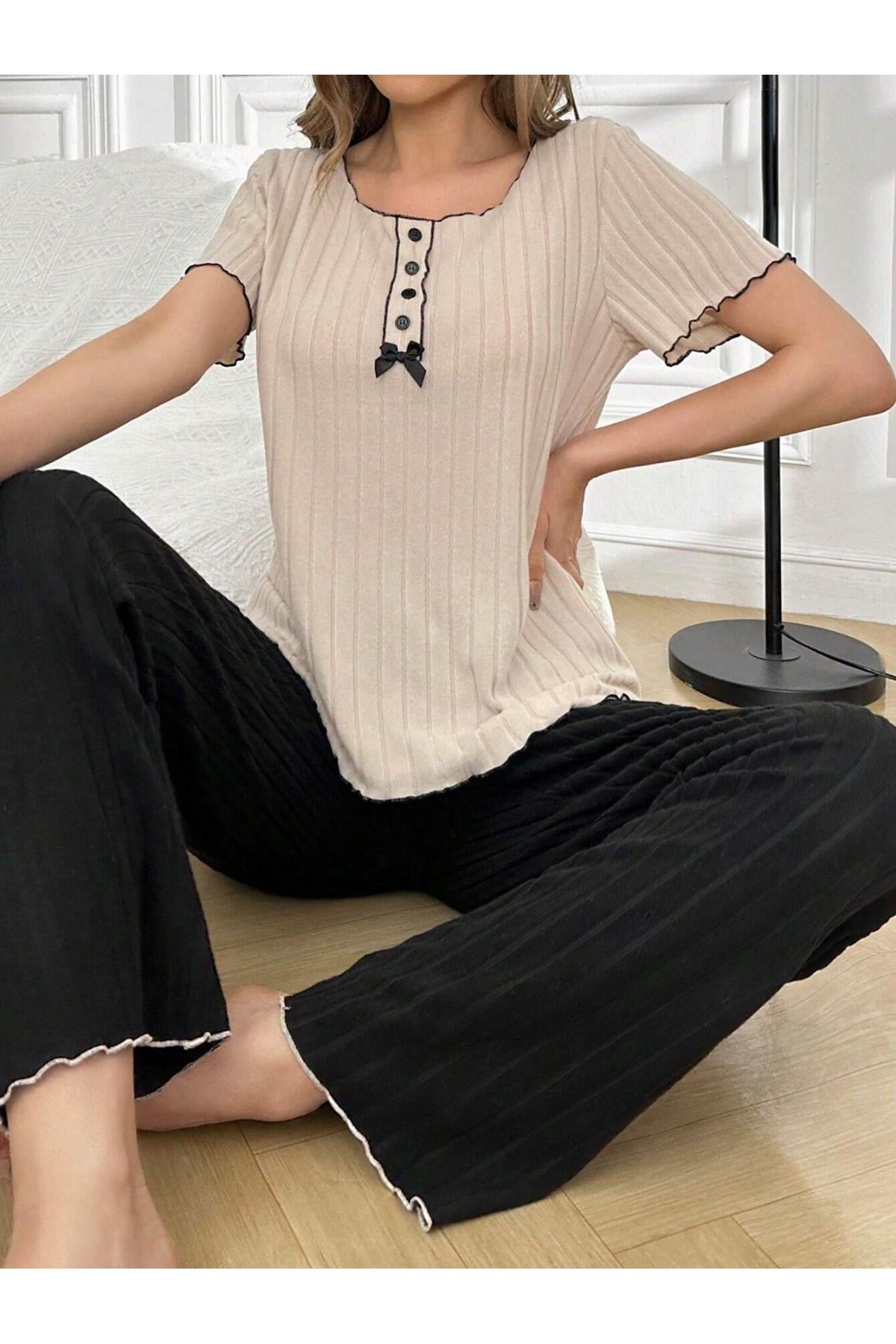 Kurdale Detaylı Kısa Kollu Pijama Takım