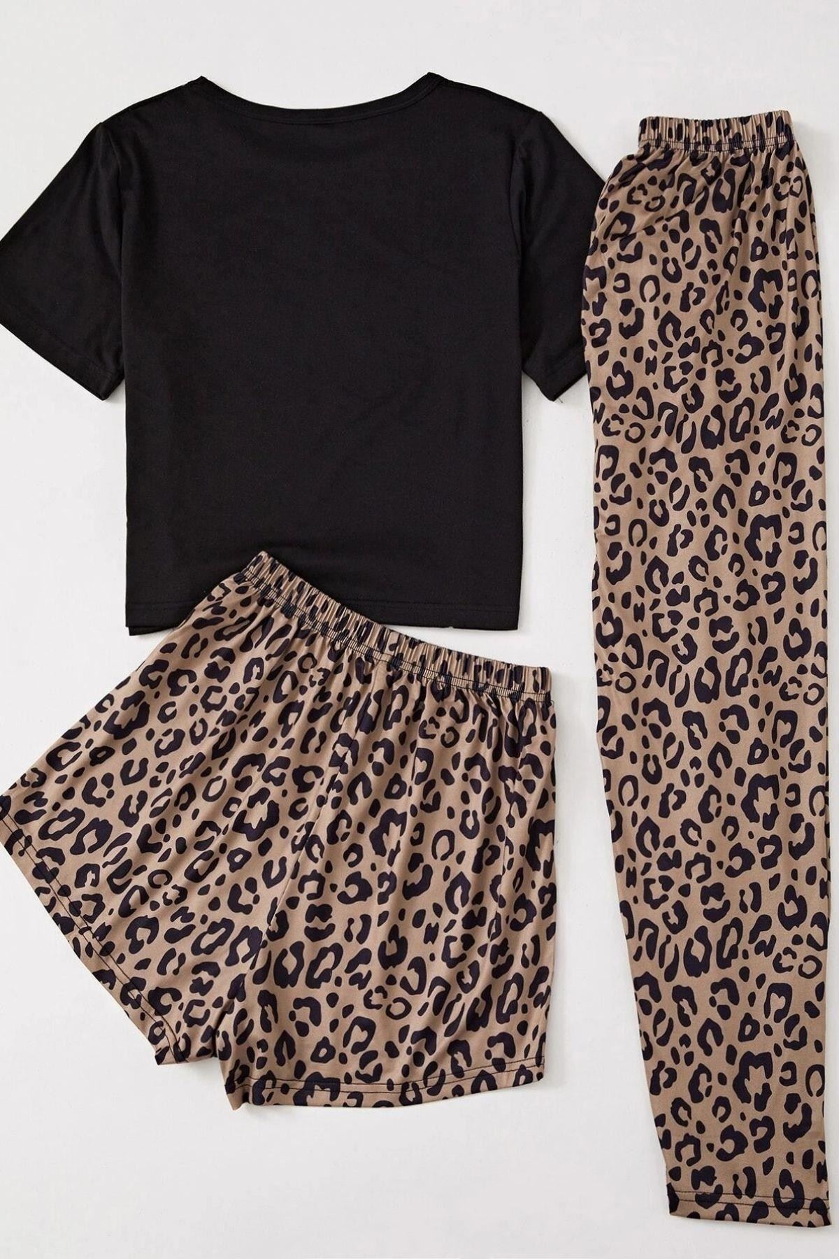 Pamuklu 3'lü Pijama Takımı Leopar