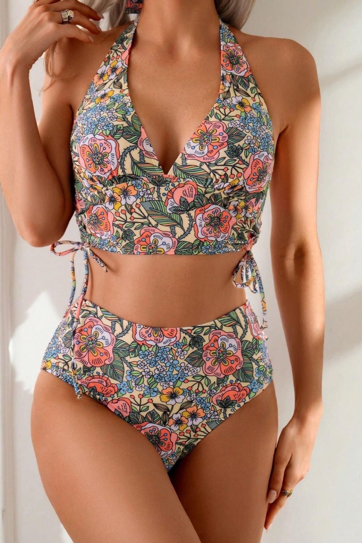 Kaplı Astarlı Yüksek Bel Bikini Takım