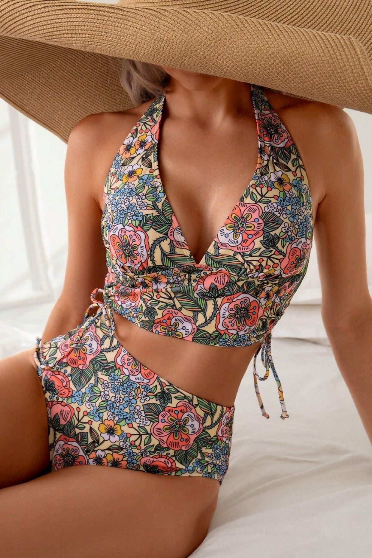 Kaplı Astarlı Yüksek Bel Bikini Takım