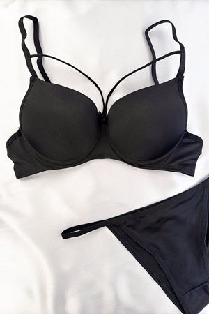 Destekli İpli Mikro Sütyen Takım Siyah