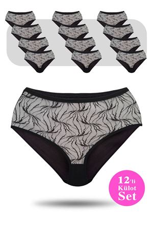 12'li Dantelli Bato Kom Külot Set Siyah