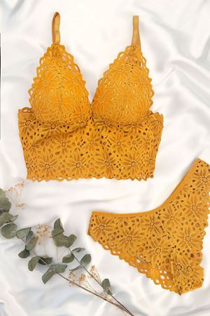 Desteksiz Bralet Sütyen Takım Hardal