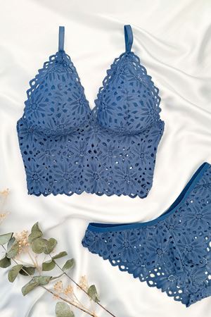 Desteksiz Bralet Sütyen Takım İndigo