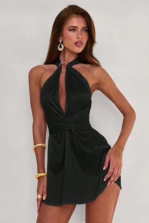 Halk Detaylı Mini Gece Kıyafeti Siyah