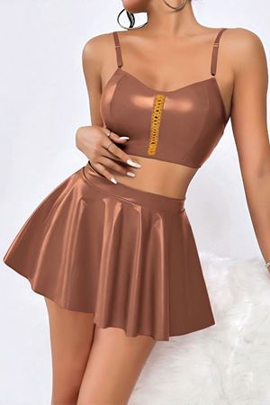 Deri Seksi Fantazi Takım Kahverengi