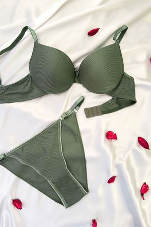 Destekli Çizgili Sütyen Takım Haki