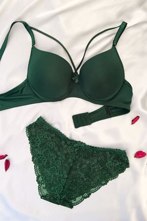 Yarım Destekli İpli Sütyen Takım Zümrüt Yeşil