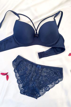 Yarım Destekli İpli Sütyen Takım Lacivert