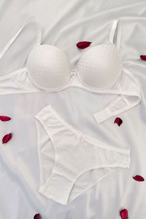 Destekli Jakar Desenli Sütyen Takım Ekru