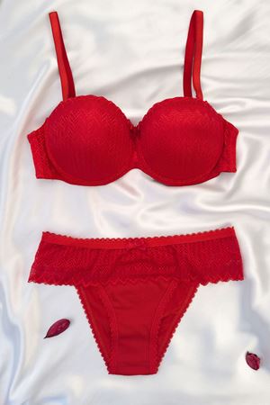 Destekli Straplez Sütyen Takım Kırmızı
