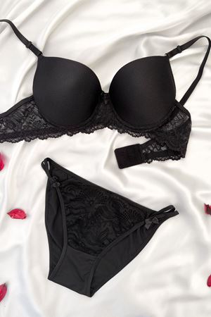 Destekli Mikro Parlak Sütyen Takım Siyah