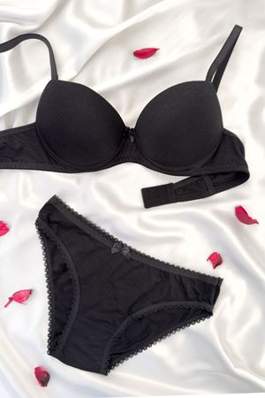 Destekli Bambu Sütyen Takım Siyah