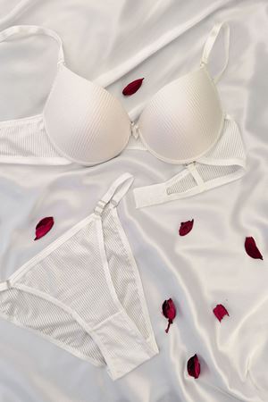 Desteksiz Çizgili Sütyen Takım Ekru