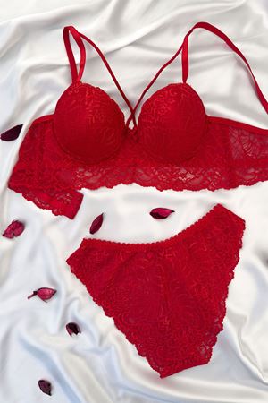 Desteksiz Bralet Sütyen Takım Kırmızı