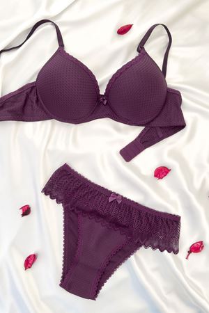 Desteksiz Jakarlı Sütyen Takım Mürdüm