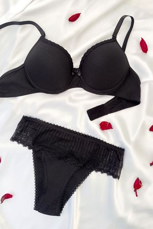 Desteksiz Jakarlı Sütyen Takım Siyah