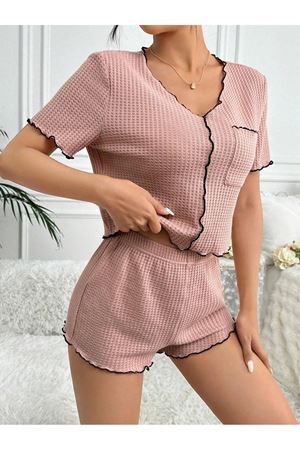 Cep Detaylı Şortlu Pijama Takım Gül Kurusu
