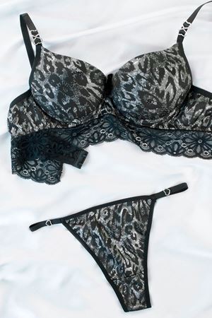 Leopar Destekli Deri Bralet Takım Siyah